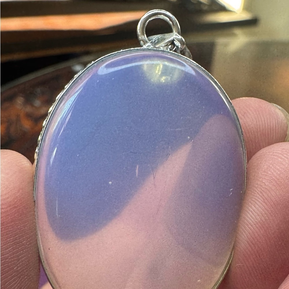 Fiery Opalite Pendant. 925 Silver Plated. 2" - Picture 4 of 5